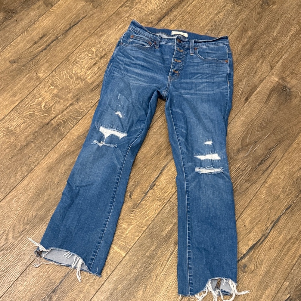 Madewell Straight Leg Distressed Blue Jeans